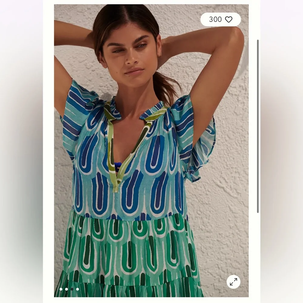 Anthropologie Blue and Green Mini Dress - Picture 3 of 7